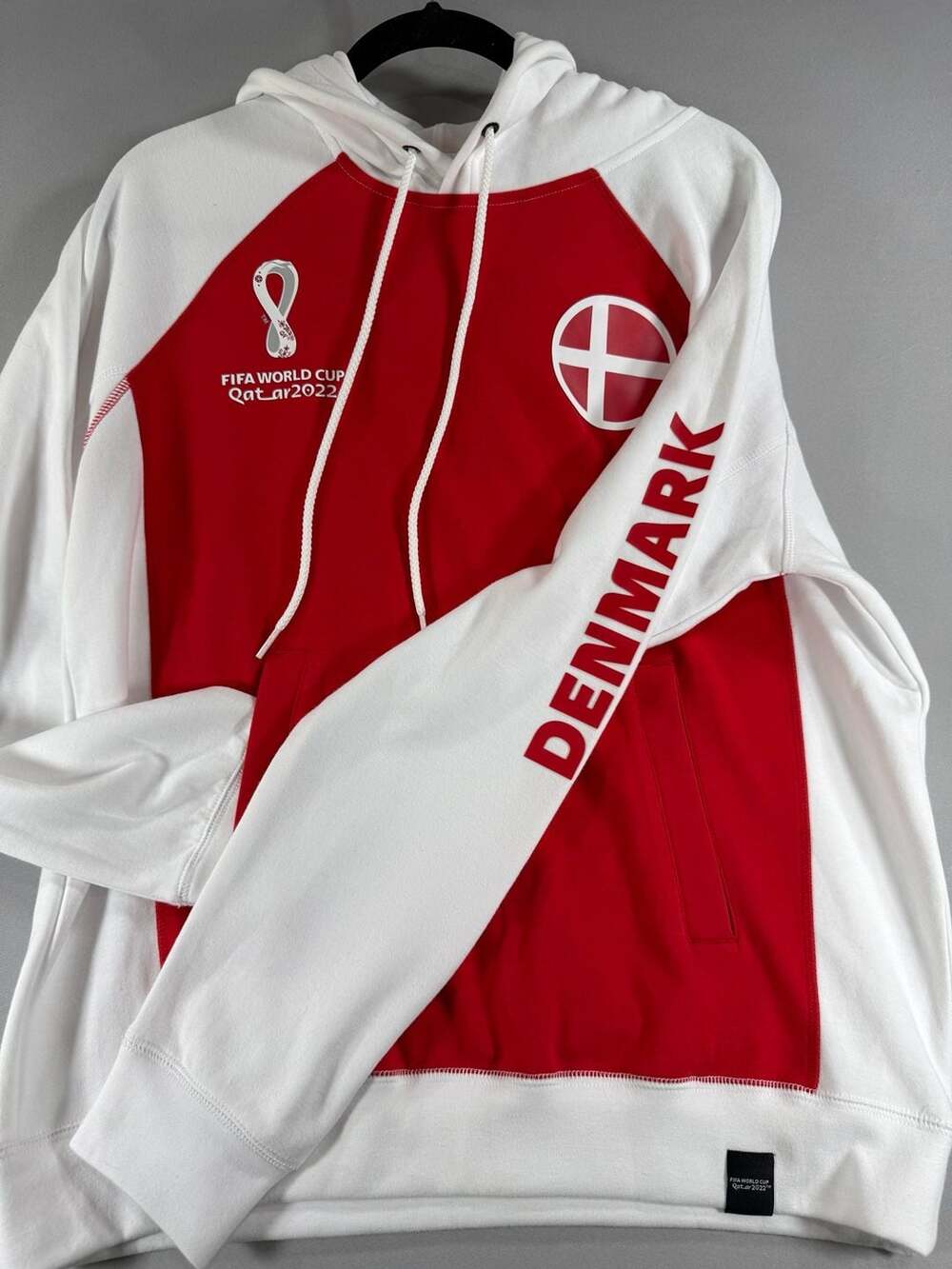 Official FIFA World Cup Qatar 2022 Denmark Fleece Hoodie Red White